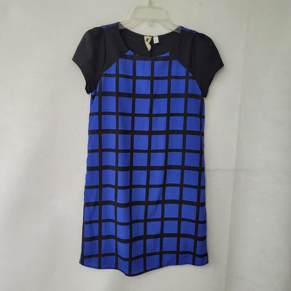 Needle & Thread Dress Womens S Short Sleeve‎ Blue/Black Windowpane Lined DR2231F